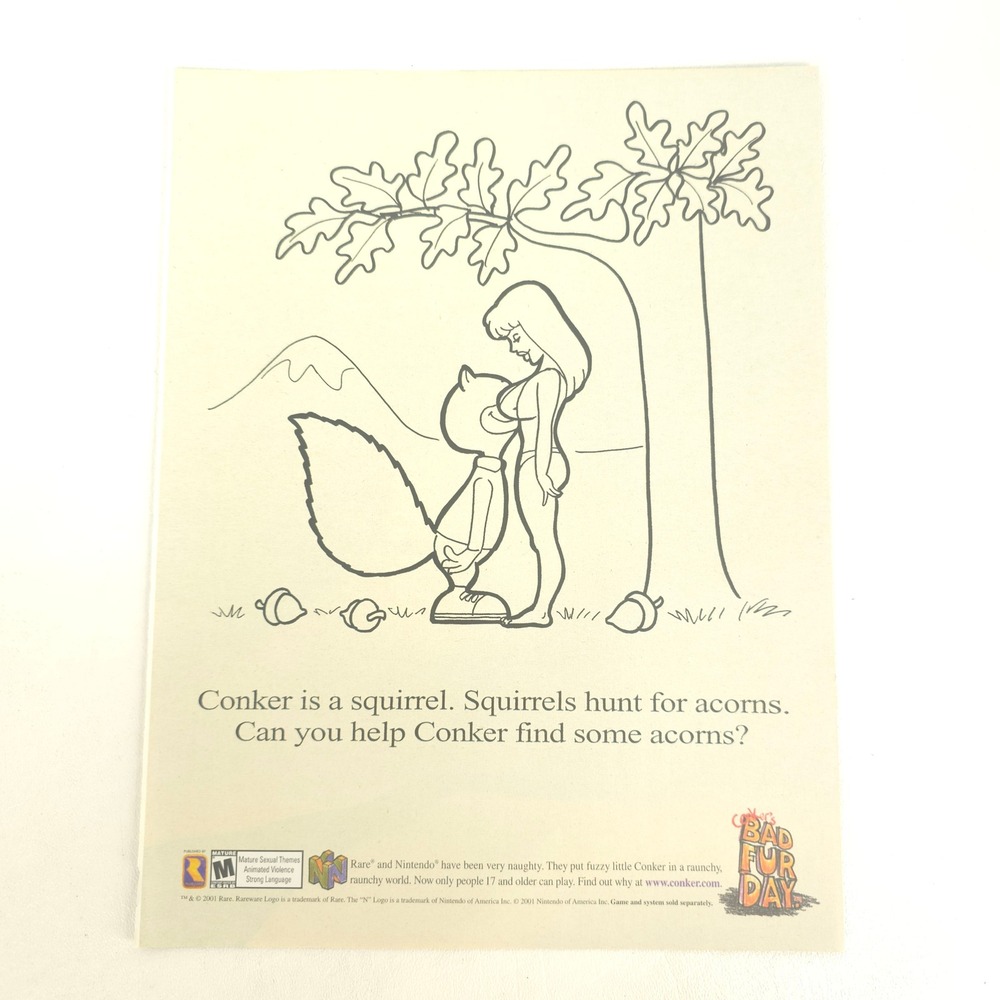 Conker's Bad Fur Day Nintendo 64 Print Ad N64 Rare 2001 Y2K Gaming Room Wall Art